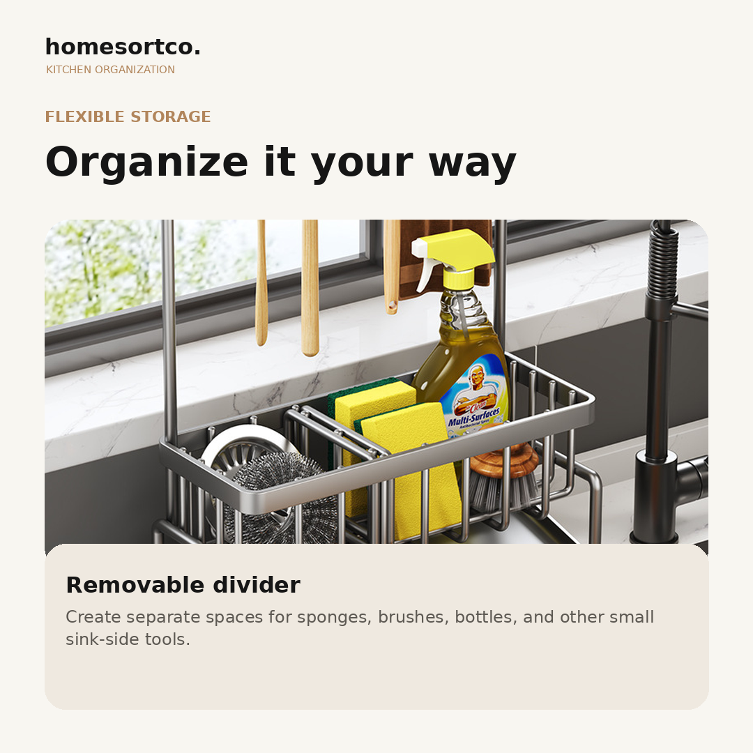 Kitchen Sink Caddy flexible removable divider