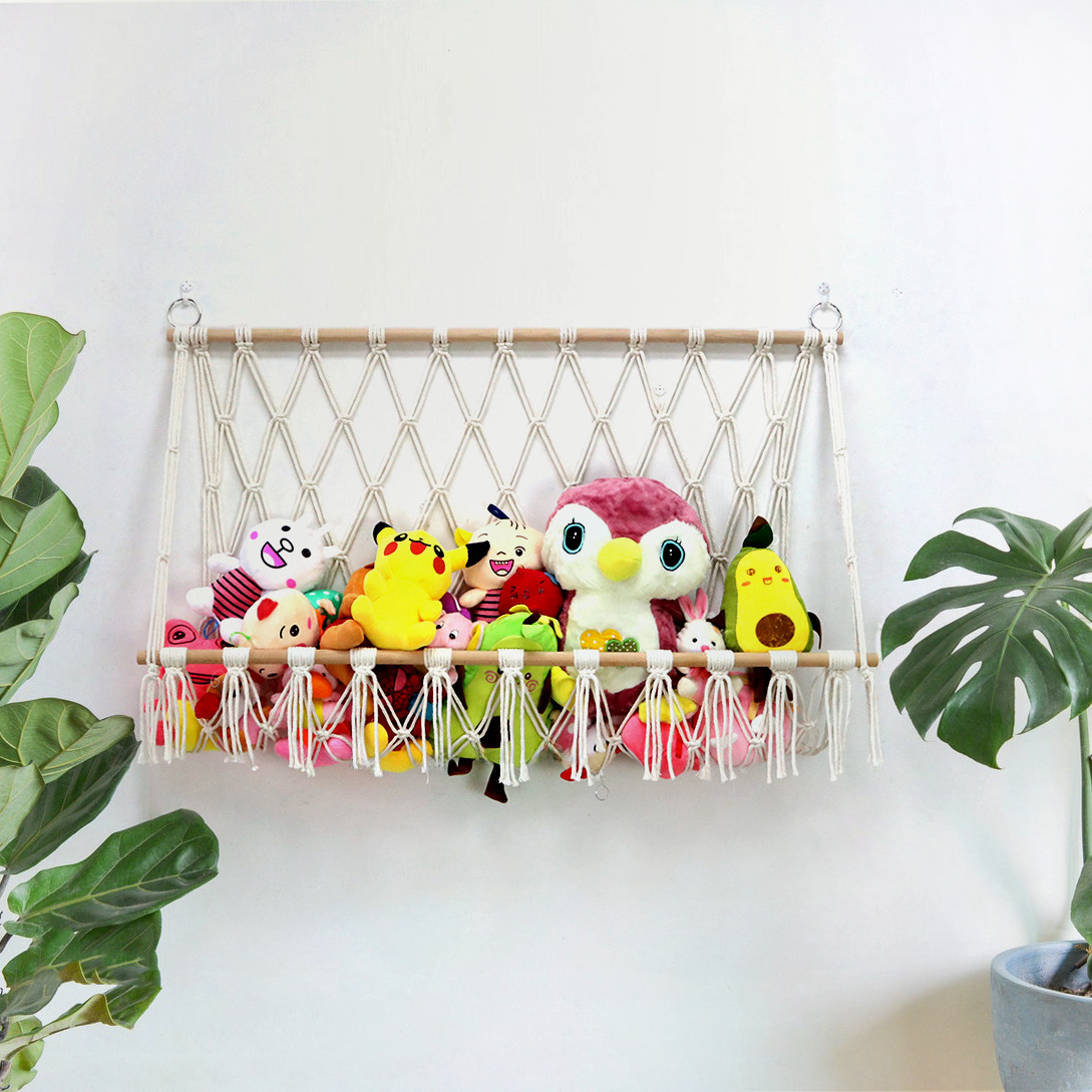 Wall-mounted cotton rope storage hammock for toys and everyday home organization