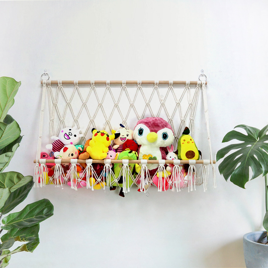Wall-mounted cotton rope storage hammock for toys and everyday home organization